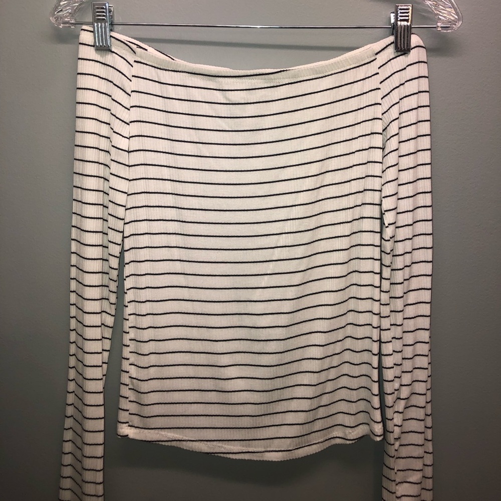 Black & white striped off the shoulder long sleeve